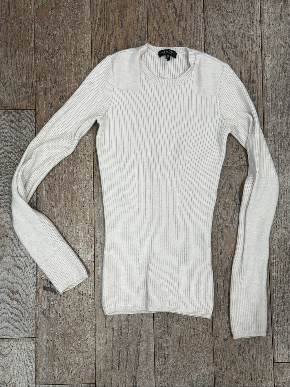 Rag & Bone Oatmeal Ribbed Long-sleeve Knit Crewneck Sweater Wool Size XSmall